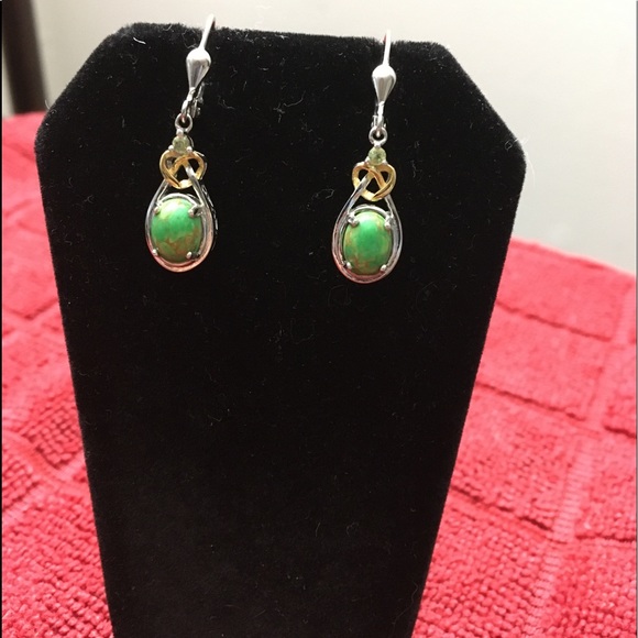 Mojave Green Turquoise/Peridot Earrings/ Ring Set 925 -  14K Goldplated. - Picture 9 of 17